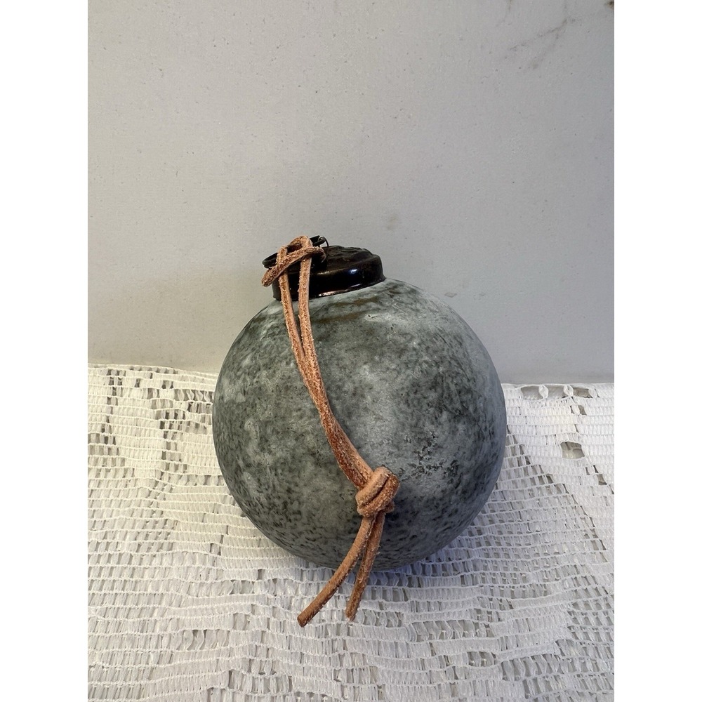 Earthy Green Gray GLASS Ornament Suede-Look Texture Leather Strap